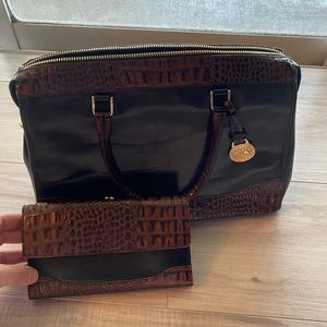 Vintage Croc Embossed Leather Brahmin Satchel